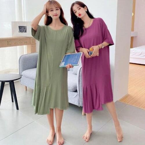 New korean night dress women casual loose modal sleepwear nightdress spring summer cotton plus size nightgown female long dress