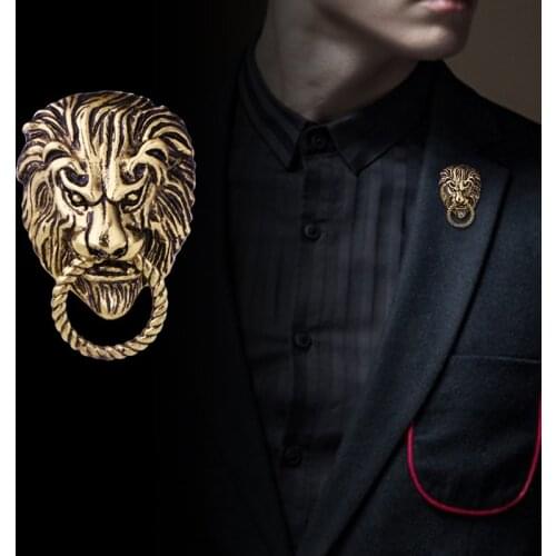 New Vintage Animal Lion Head Brooch Lapel Pin for Men and Women Suit Shirt Pins Brooches Jewelry Accessories Decoration