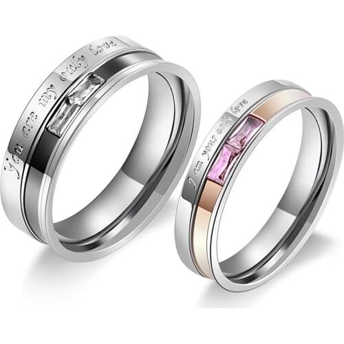 Fashion stainless steel zircon diamonds gemstones couple rings for men women him her jewelry accessories romantic love gifts