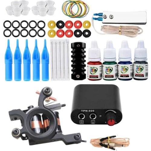 Complete Tattoo Kit Color Inks Needles Tips Grips for Tattoo Artists US Plug