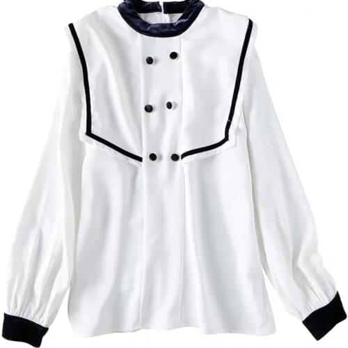 XL Office Shirts For Ladies Women Fashion Long Sleeve Sleeve Buckle O-neck Shirt Solid Clothing Shirt Top Chiffon shirt