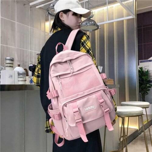 School Backpack Womens Simple Solid Students Fashion Trend Backpacks For Girls Female Bags New Large Korean Capacity Schoolbag
