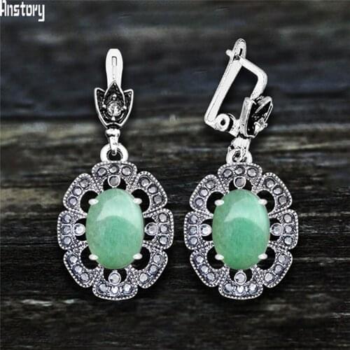 Vintage Plumflower Natural Jades Quartz Earrings For Women Antique Silver Plated Lapis Lazuli Tiger Eye Stone Fashion Earring