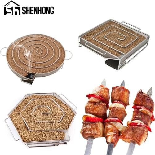 SHENHONG Pellet Smoker Tray Cold Smoke Generator Stainless Steel Barbecue Tools Camping Meat Bacon Fish Grill Baking Accessories