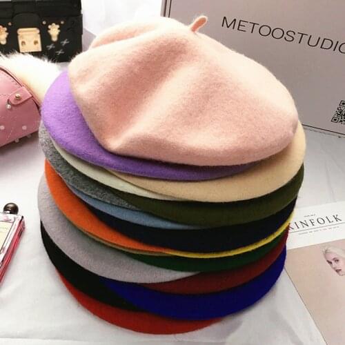Wool Blend French Beret Plain Ladies Womens Girls Hat Autumn Winter Warm Cap Hats