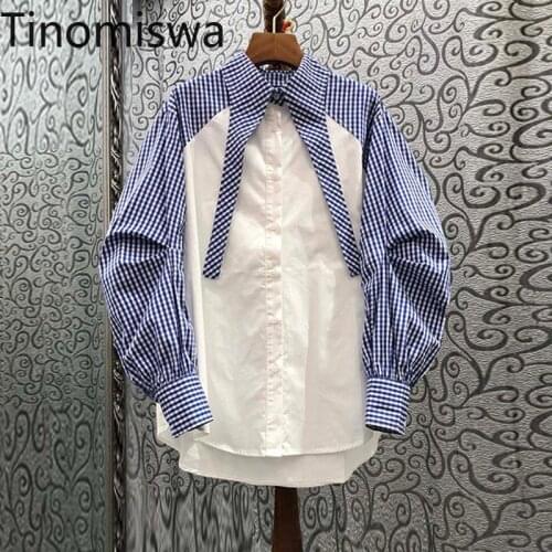 Tinomiswa New Arrival Hit Color Plaid Shirts Women Turn Down Collar Single Breasted Loose Tops Casual Long Sleeve Blouse Ladies