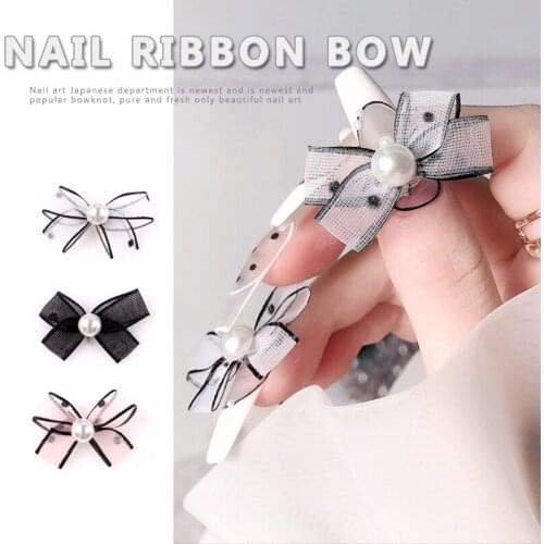 TSZS 2Pcs/lot Japanese style 3D lace nail art decorative nail jewelry pearl bowknot organza bowknot jewelry