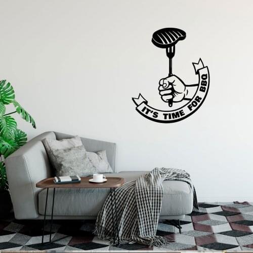 Its Time for BBQ Wall Decal Lettering Steak Barbecue Catering Vinyl Window Stickers Restaurant Creative Interior Decor DW8581