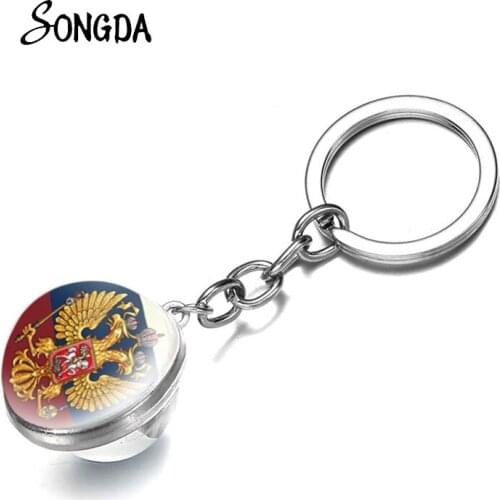 Vintage Russia Emblem Pekhota Keychains Double-sided Glass Cartoon Men Key Chain For Military Fans Jewelry Gifts Accessories