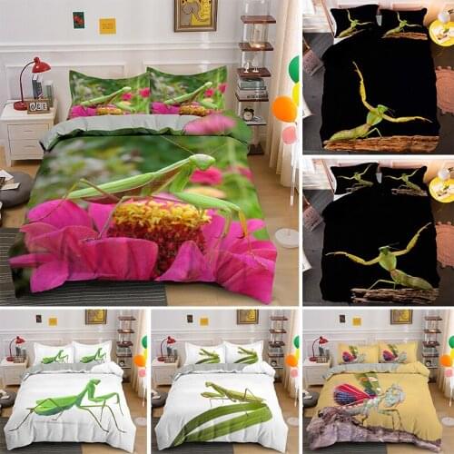 Green Praying Mantis Queen King Size Bedding Sets Soft Microfiber Quilt Duvet Cover With Pillowcase Kids Adult Bedclothes