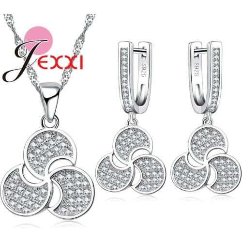 New CZ Crystal Necklace Pendant Chain Earrings for Women Set Clover Wedding 925 Sterling Silver Jewelry Sets