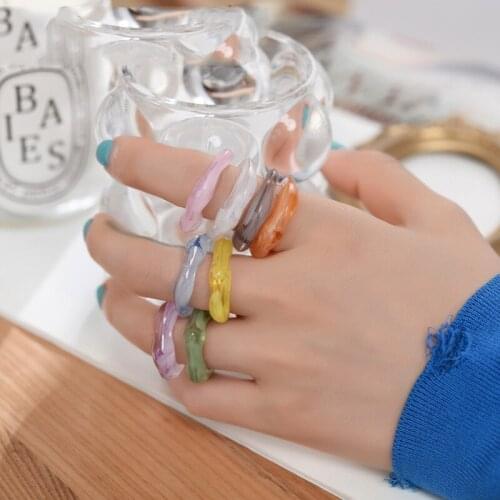 2021 New Colorful Transparent Plastic Irregular Marble Pattern Ring Resin Rings For Women Girls Jewelry Geometric Ring Vintage