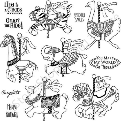 Animal carousel Clear Stamp Or stamp for DIY Scrapbooking/Card Making/Kids Fun Decoration Supplies A095
