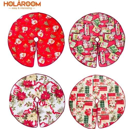 1PCS New Christmas Christmas New Year Decoration Tree Skirt Cloth Fabric Printed Santa Claus Flower Pattern Cartoon Tree Skirt