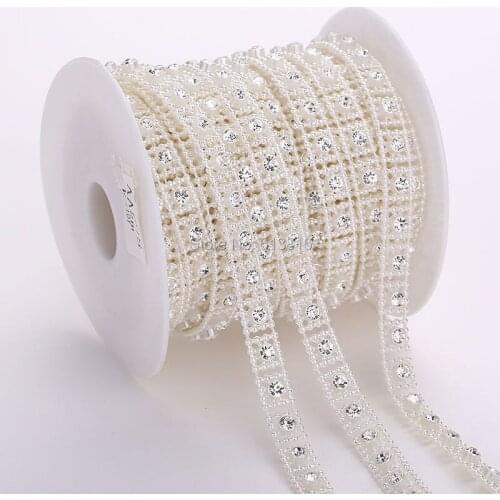 10yards 10mm Ivory Pearl Rhinestone Chain Trims Bridal Garland Applique Trim For Wedding Party Clothing Craft Decorative
