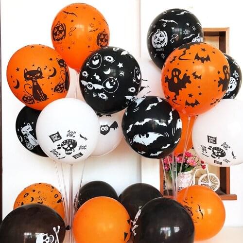 100pcs Halloween Balloons Pumpkin Latex 12 Inch 2.8g DIY Big Spider Skull Bat Foil Balloon for Halloween Party Home Decoration