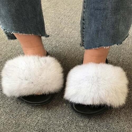 2020 Women Furry Slippers Cute Plush Fox Hair Fluffy Sandals Ladies Shoes Womens Fur Slippers Winter Warm Slippers Women Hot