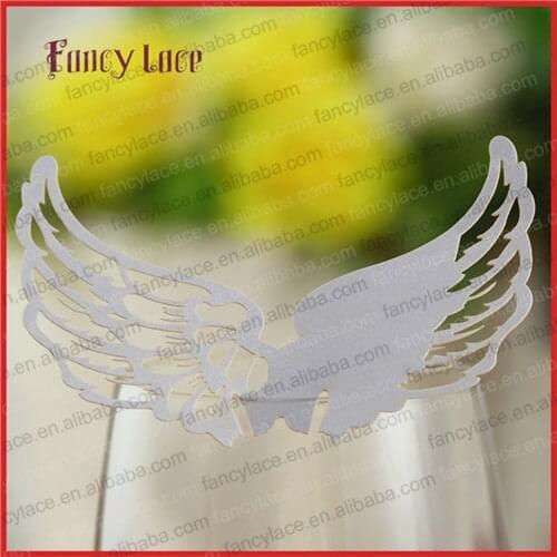 50pcs/Lots Place Cards Wedding Party Favor Wine Glasses Cards,Hollow out Angel Wing Shiny Table Decor Name Cards Free Shipping