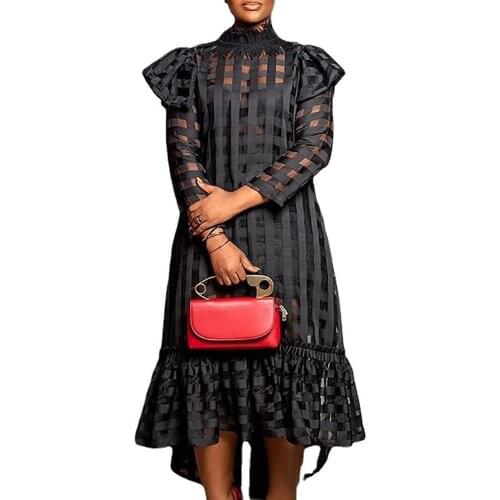 5XL African Dresses for Women Africa Clothes Hollow Out Black Dress Dashiki Ladies Clothing Ankara Plus Size Africa Women Dress