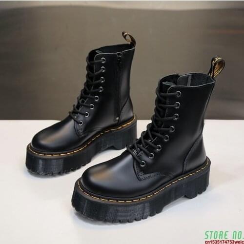 Boots Women Motorcycle Boots Winter Warm Plush Boots Wedges Female Lace Up Black Leather Oxford Shoes Woman High Heels