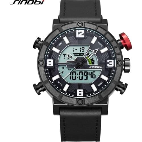 Luxury Brand Men Watches Man Clock Waterproof Mens Watches Leather Sports Quartz Dual Display Watches Military Style WristWatch