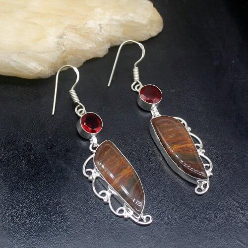 Gemstonefactory Big Promotion Unique 925 Silver Natural Ocean Jasper Garnet Women Ladies Gifts Dangle Drop Earrings 20212349