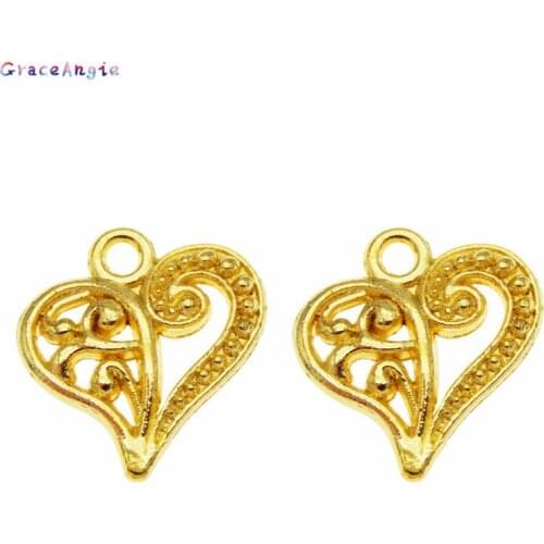 GraceAngie 20PCS Gold Love Hearts Charms Necklace Pendant For Bracelet Jewellry Making Keychain Gold Dangel Earrings DIY Gift