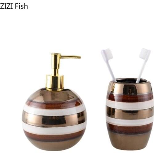 Ceramic Lotion Bottle Wash Kit Soap Dispenser and Mouthwash Cup Set Hand Sanitizer Bottle European Home Bathroom Supplies Set