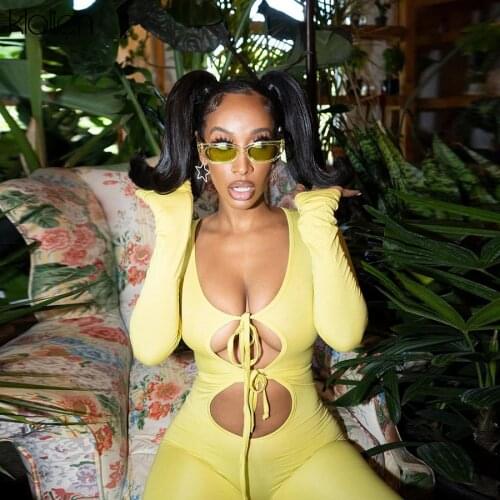 KLALIEN Women Fashion Casual Skinny Stretch Solid Female Romper Autumn New Sexy Hollow Out Long Sleeve Jumpsuit For Women