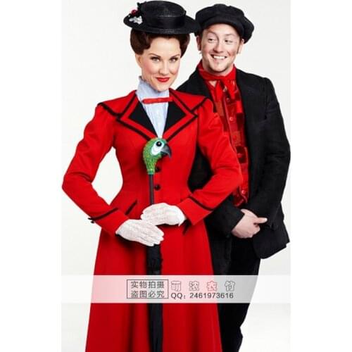 Custimzied Mary Poppins Dress Mary Poppins Cosplay Costume shirt+red coat+hat+gloves