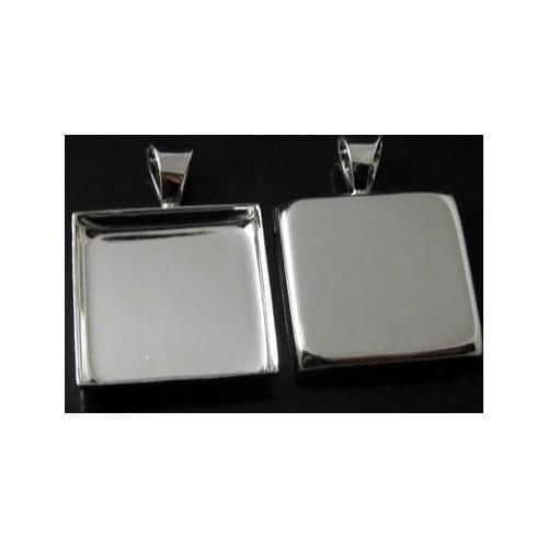 Blank Pendant Base Square Deep Wall Bezel Tray with Bail Findings Settings for Magnifying Glass Cabochon Stickers Multi-color