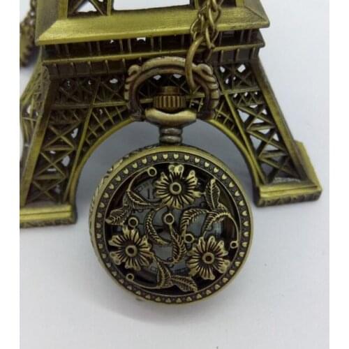 Fashion Vintage Bronze Hollow Flower Pocket Watch Steampunk Necklace Pendant Pocket Watch for girl and women Gift