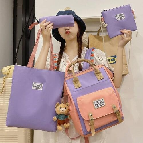 4 piece Kawaii Womens Backpack Pencil Case set school bags For Girls Schoolbag for elementary school students Travel Backpack