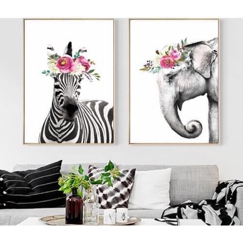 Zebra Giraffe Elephant Wall Art Canvas Painting Animal Posters and Prints Home Decoration Wall Pictures Decor for Living Room