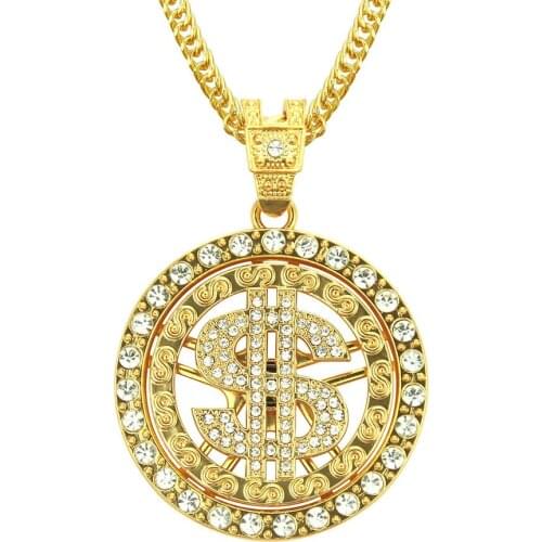 2021 new creative dollar sign round pendant fashion personality hip hop men and women street inlaid zircon necklace creative hol