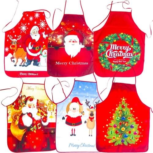 Christmas Apron Santa Claus Kitchen Aprons Home Cooking Baking Cleaning Sleeveless Apron 60*80cm Navidad New Year Xmas Gifts