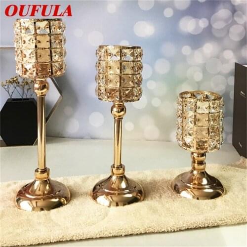 OUFULA Candle Table Lamp Crystal Light Modern Gold Retro Decoration Luxury For Home