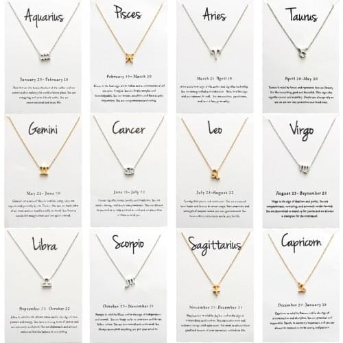 Zodiac Sign 12 Constellation Necklace For Women Gold Silver Color Link Chain Pendant Necklace With Wish Card Fashion Jewelry