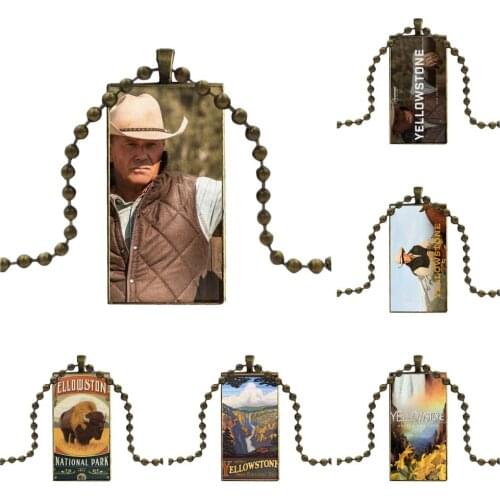 Movie Yellowstone National Park Glass Cabochon Pendant Necklace Rectangle Fashion Necklace For Women Gifts Boy