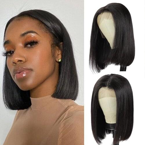 13x6 Lace Front Bob Wigs AIRCABIN Brazilian Straight Natural Color Remy Human Hair Glueless Deep Part Short Wigs For Black Women