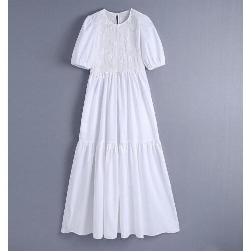 Summer Dress Women O-neck White Puff Sleeve Large Hem High Waist Dress Streetwear for Party White Party Dresses Vestidos