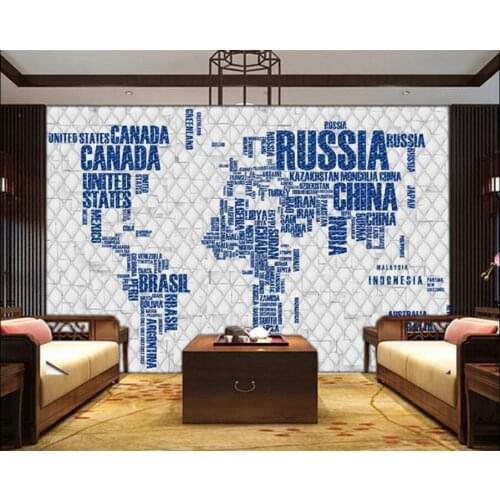 CJSIR Custom Wallpaper Three-dimensional Soft Pack English Alphabet World Map Home Decoration TV Background 3d Wallpaper