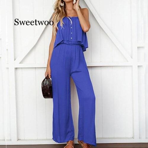 Casual elegant Solid Color jumpsuit summer overalls for women Womens Loose Strapless Trousers Summer Romper Jumpsuit
