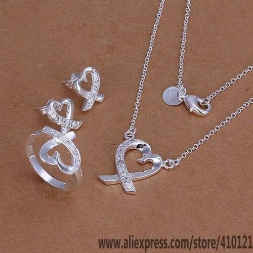 S204 Hot Sale High Quality Anniversary Jewelry Sets,fashion Jewelry Elegant Charms Fashion Inlaid Heart Ring Earrings Necklace