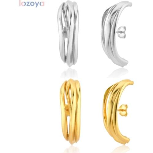 Lozoya 925 Sterling Geometric Party Silver Gold Thick Large Three Line Circle Earring Womne Fashion Fine Jewelry 2021 Clips