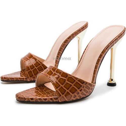 Women Slippers Snake Print Strappy Mule High Heels Slippers Sandals Flip Flops Pointed Toe Slides Party Shoes Patent Leather