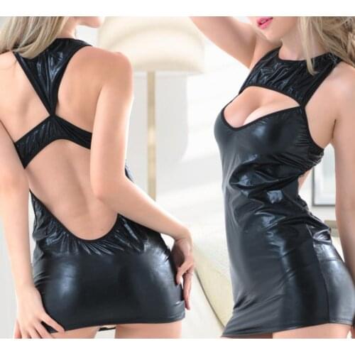 Sexy Lacquer Leather Tight Bag Hip DS Nightclub Stage Dress Back Show Milky Temptation Q399
