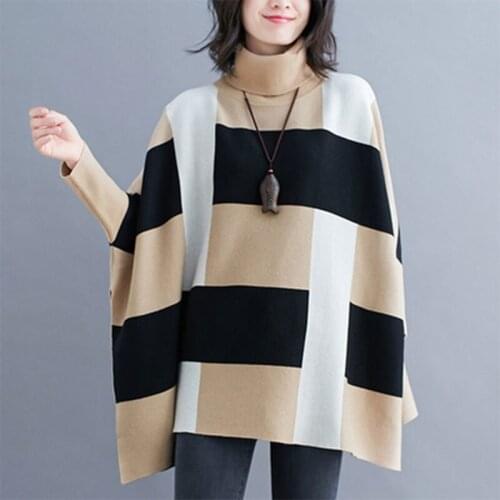 All-Matched Casual Striped Knitted Pullover Sweater Big Size Autumn New Korea Fashion Women Batwing Sleeve Loose Sweaters
