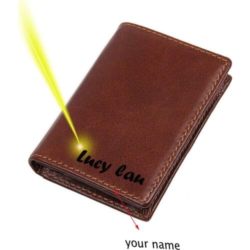 Top layer genuine leather cowhide 10.5x7.5 cardholder coin bag wallet free name logo engraving customized
