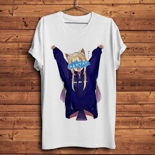 Japan ACGN senpai meow cat anime funny t shirt men new white casual short sleeve homme cool unisex streetwear manga tshirt